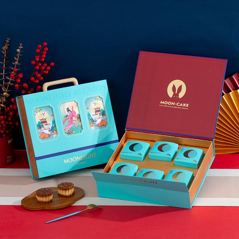 Bi-Fold Mooncake Gift Box: High-End Hollow Design with Flip-Top for Mid-Autumn Festival