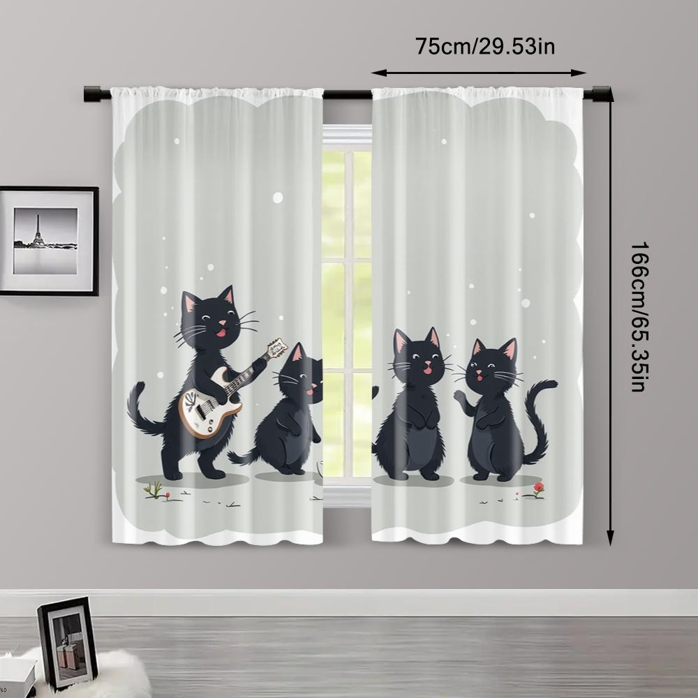 2pcs, Light Filtering Curtains Black Cat & Jungle Flowers Versatile Fabric (without Rod) Decorations Outdoor Ldeal for Room,