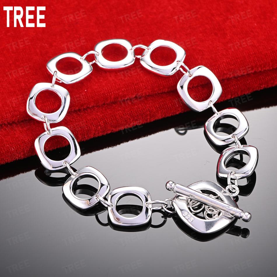 925 Sterling Silver Simple Square Clasp Bracelet - Exquisite Gift Jewelry 20cm