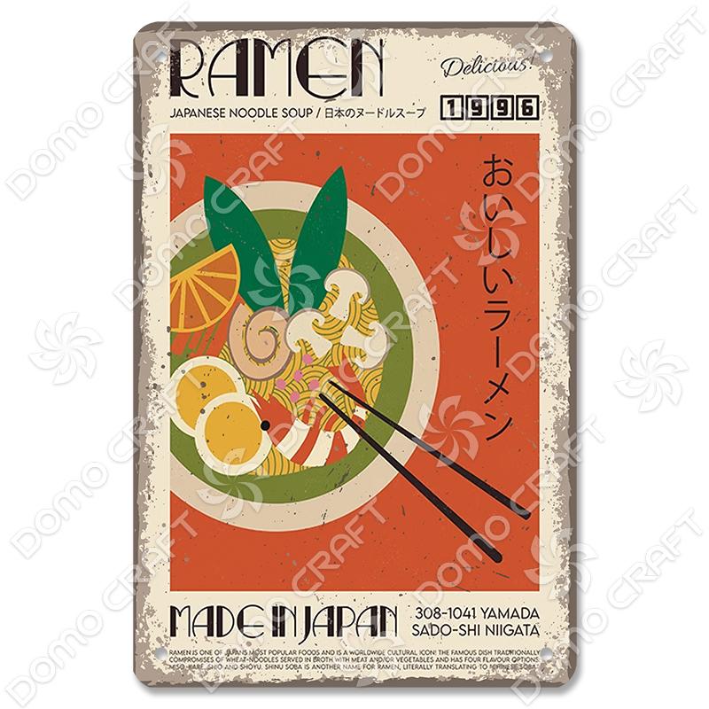 Japon yemekleri posteri Metal plak teneke işareti Vintage Ramen bira Metal plakalar duvar dekoru Bar Pub mutfak ev