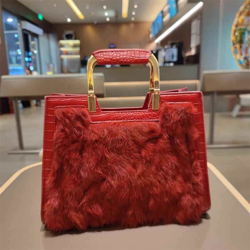

Genuine Leather Women s Handbag Luxury Fashion Real Rabbit Hair Single Shoulder Messenger Bag Large Capacity Portable Tote Bags