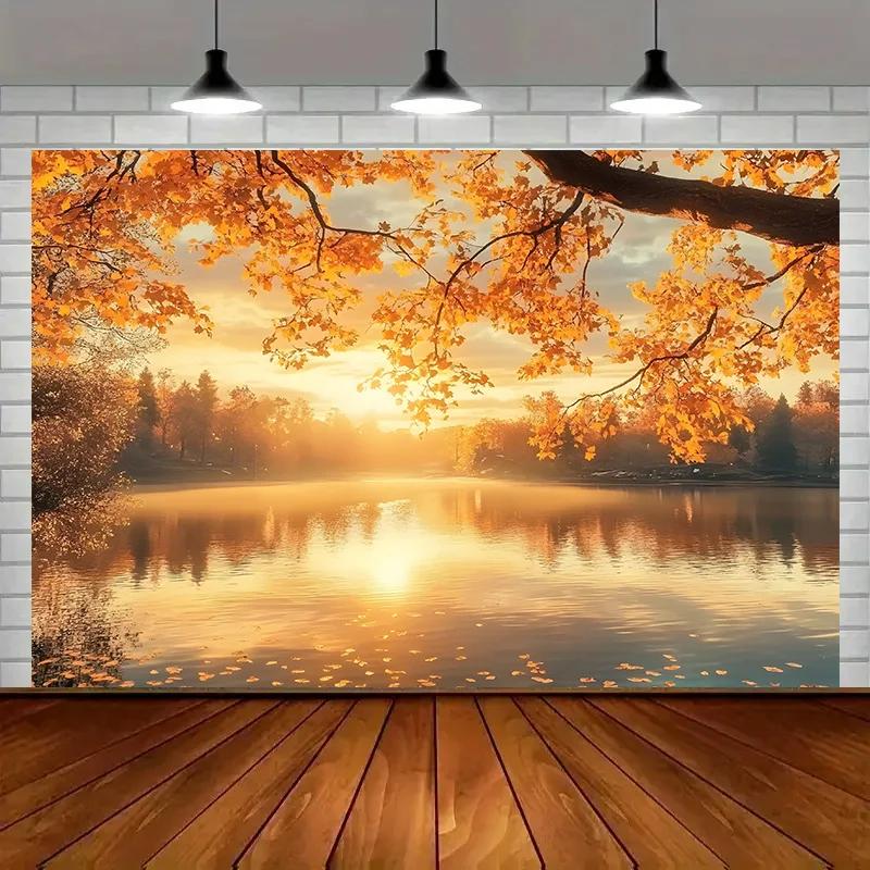 One banner depicting the autumn sunset over the lake perfect for decorationPMJ
