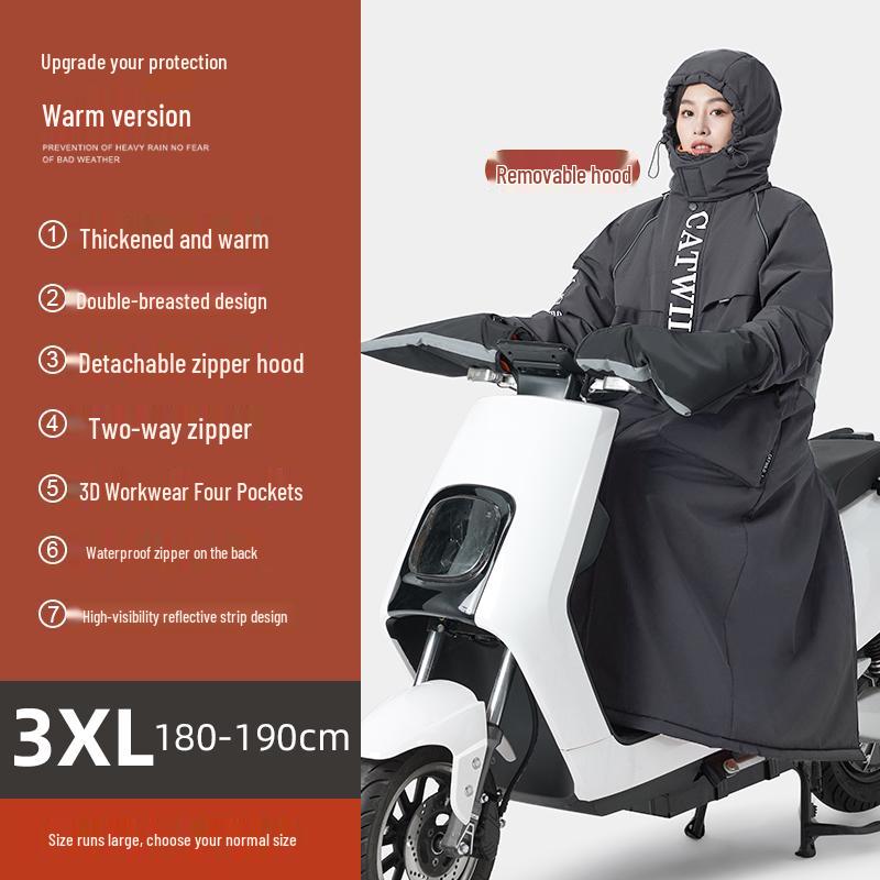 Electric Vehicle Winter Windshield Fleece-Lined Warm Coat for Bicycles & Motorcycles - Cold Weather Windproof Gear