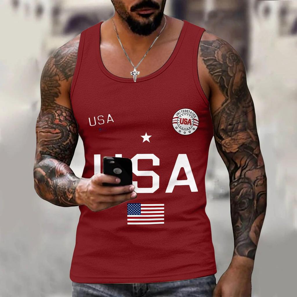Men 4th Of Shirts USA Muscle Sleeveless Shirt Patriotic Tank Tops