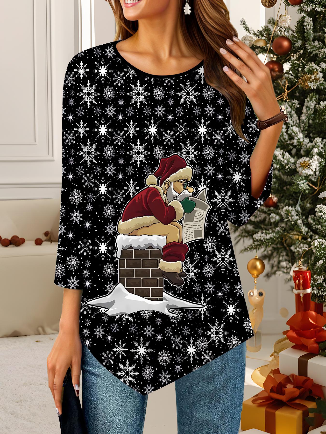 

Женская свободная футболка с круглым вырезом и рукавом три четверти с 3D рождественским узором. Идеальный подарок на Хэллоуин и Рождество. 8XL чёрный