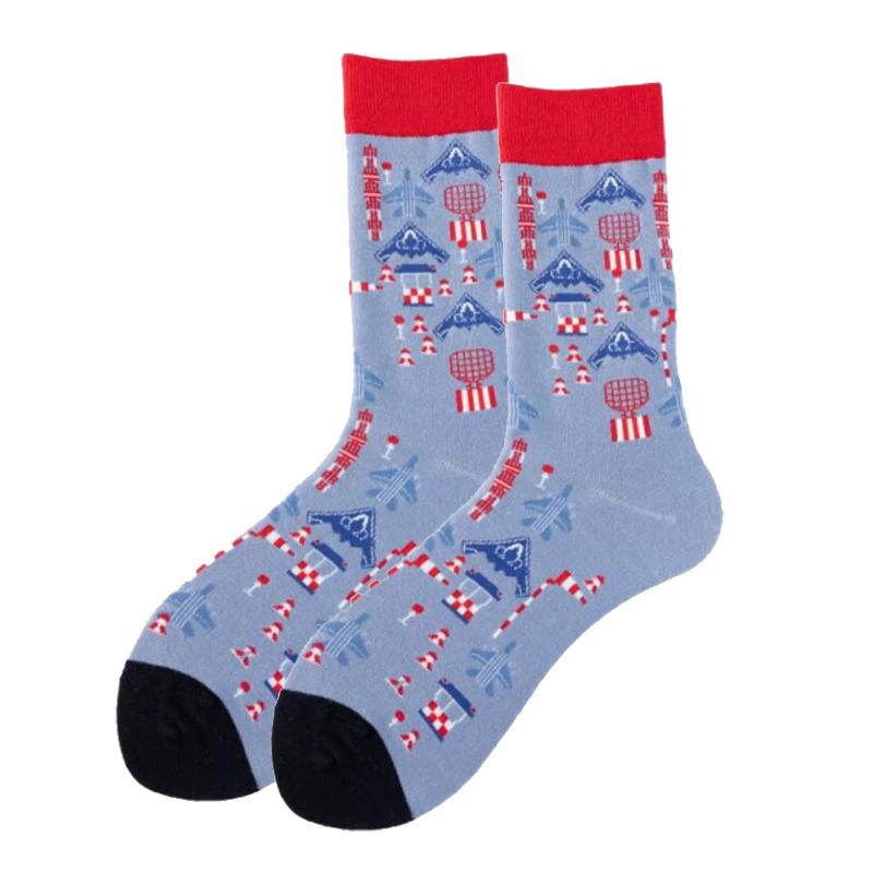 1Pair Funny Ins Astronaut Airplane Heavenly Body Middle Tube Men Happy Socks Streetwear Cotton Male Skateboard Boys Adult Sox