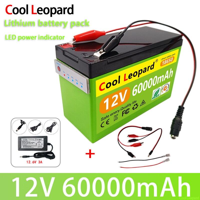

Литиевая батарея 12v 60ah 18650, для солнечной энергии и батареи электромобиля со светодиодным индикатором мощности + зарядное устройство 12,6v 3a