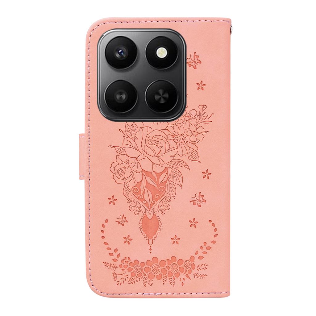 For Honor 400 Smart 5G/4G/X7d 4G Case Butterfly Flower Imprint PU Leather Wallet Phone Cover with Strap
