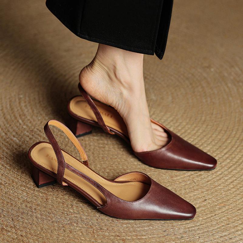 Summer beef tendon soft sole large size shoes casual bag head sandals leather casual solid color pointed new empty sandals women