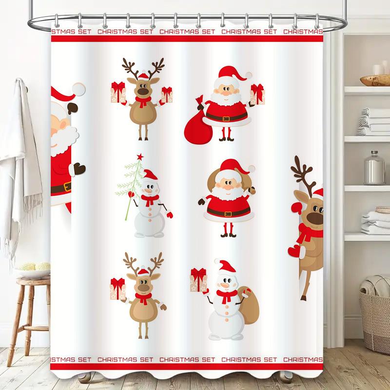 Tu Christmas Shower Curtain Santa Claus Reindeer Holiday Festive Bathroom Decor Waterproof Xmas Themed Backdrop Home Textile