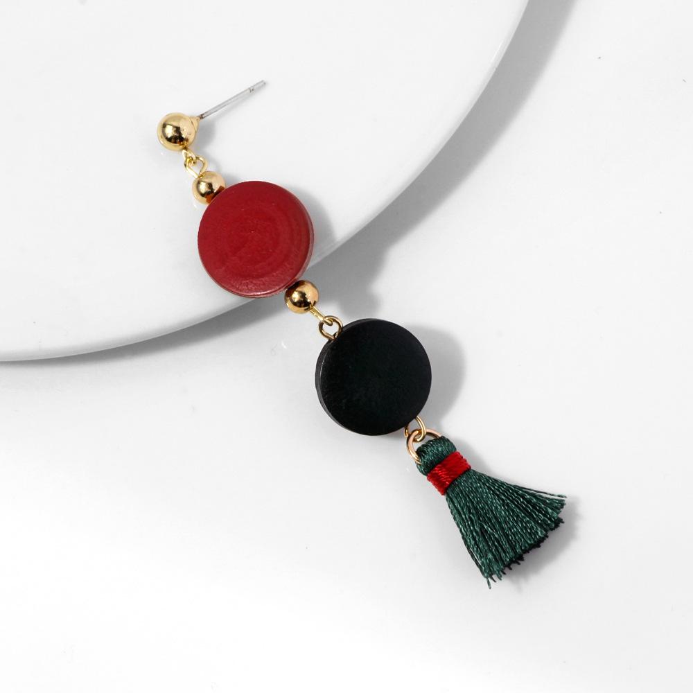 Chic Wooden Bead Tassel Earrings Ethnic Design Silk Thread Women For