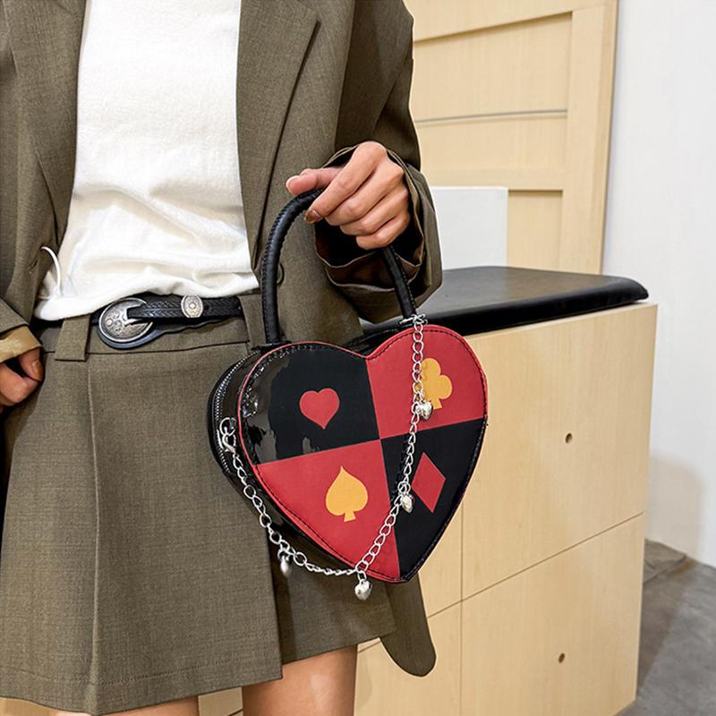 Borsa a Spalla da Donna alla Moda Borsa Creativa a Forma di Cuore Poker Borsa a Tracolla Stampata Piccola Borsa a Mano CLE