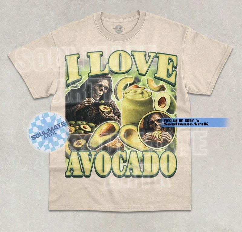 I Love Avocado T- Shirt Funny Skeleton Avocado Lover Bootleg Graphic Unisex Shirt S