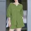 Damen Langarmbluse und Shorts Sommer Zweiteilige Anzugsets