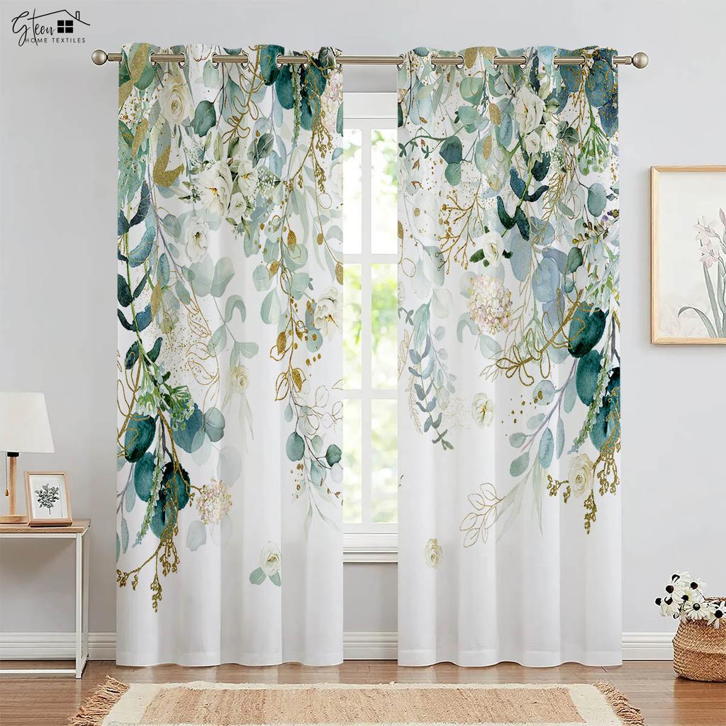 2-Piece Set of Of Autumn Leaf Print Design Window Curtains Machine Washable Bed Room Living Room Kitchen Four Seasons Decorative Curtains