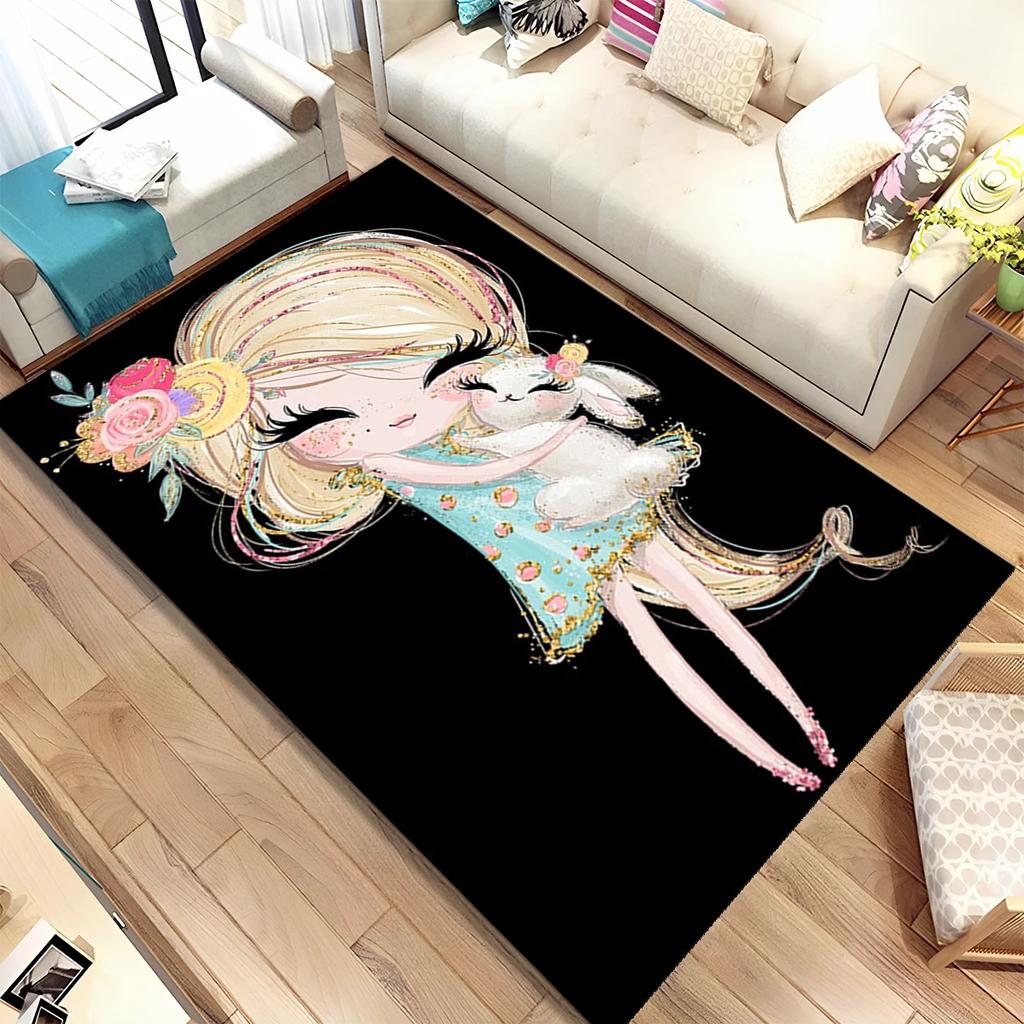 Cute Ballet Girl Ballerina Fairy Cartoon Area Rug,Carpet for Living Room Bedroom Sofa Doormat Decoration, Kid Non-slip Floor Mat