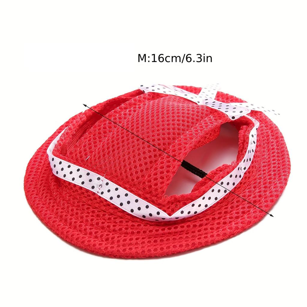 1 Stück Süßer Atmungsaktiver Haustierhut – Runder Netz-Pünktchen-Sonnenhut für Katze & Teddyhund