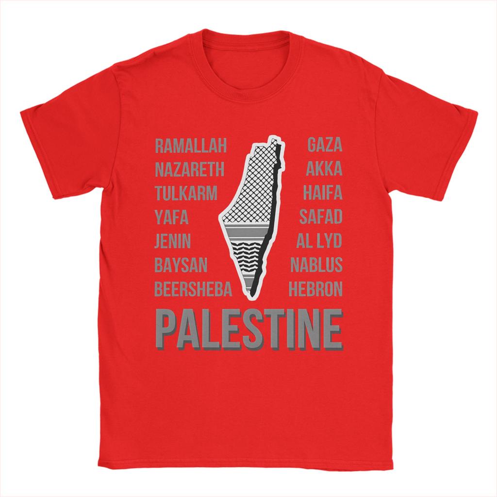 Città della Palestina e Mappa con Stampa Keffiyeh T-shirt Estive Uomo 100% Cotone Abbigliamento Taglie Forti Top a Maniche Corte