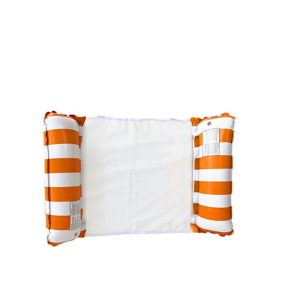 Foldable Striped Inflatable Lounge Chair, Suitable For Swimming Pool Parties And Beach Leisure Floating Beds With Net Backrest