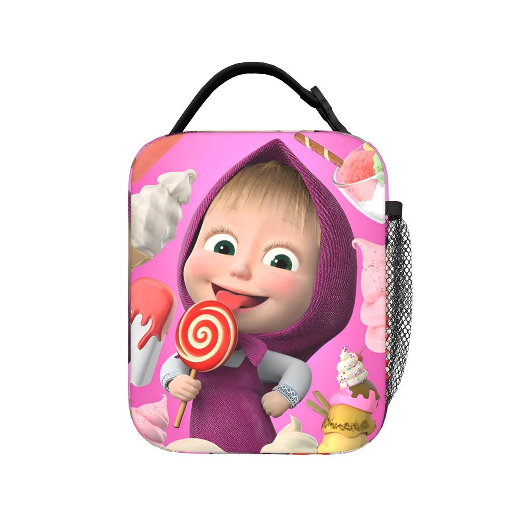 Kawaii M-Masha and Bear Insulated Lunch Bag Portable Lunch Container Thermal Bag Tote Lunch Box Work Travel Men Women