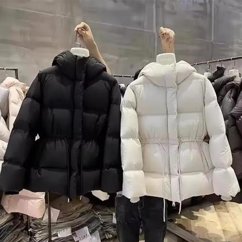 Módní vatovaná bunda dámská podzimní zimní péřová bunda parky s kapucí stahovací pas tlustá teplá svrchní vrstva dámská