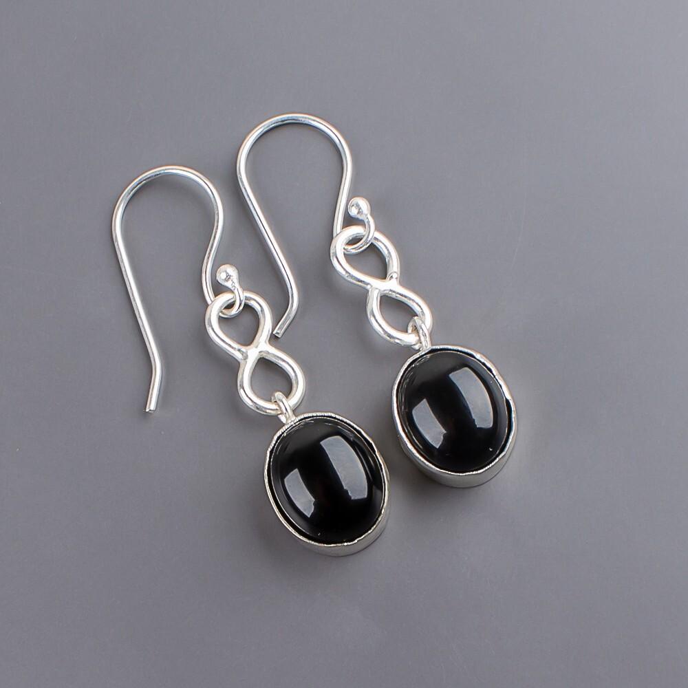 Black Tourmaline Gemstone 925 Sterling Silver Jewelry Handcrafted Earrings 1.60" EE-12-25