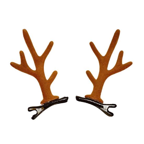 1 Pair Reindeer Antler Hair Clips for Christmas Fluffy Ear Headband with Pom Poms Festive Girls Hair Accessories Gift for Women Kids