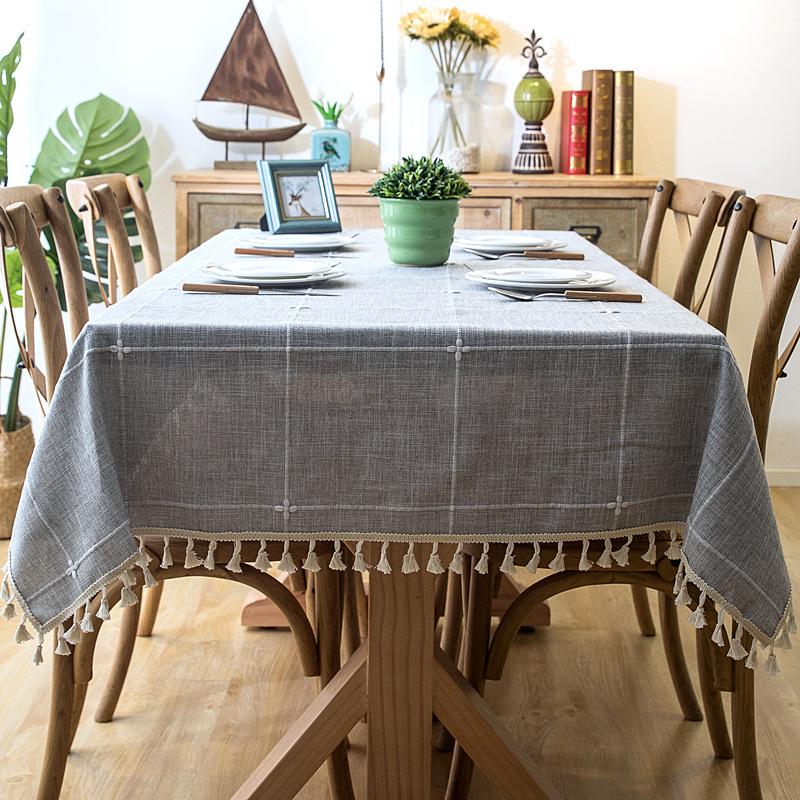 Waterproof Plaid Imitation Cotton And Linen Embroidery Fringed Lace Geometric Rectangular Dining Table Coffee Table Tablecloth Tablecloth