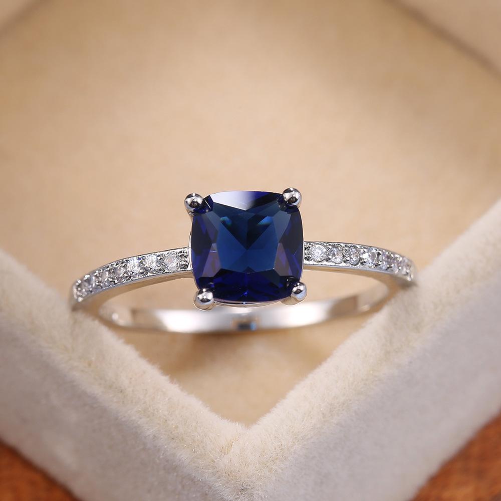 S925 copper Ring Zircon High Carbon Ice Cut Zircon Ring Sapphire Square Fashion Ring for Women Gift