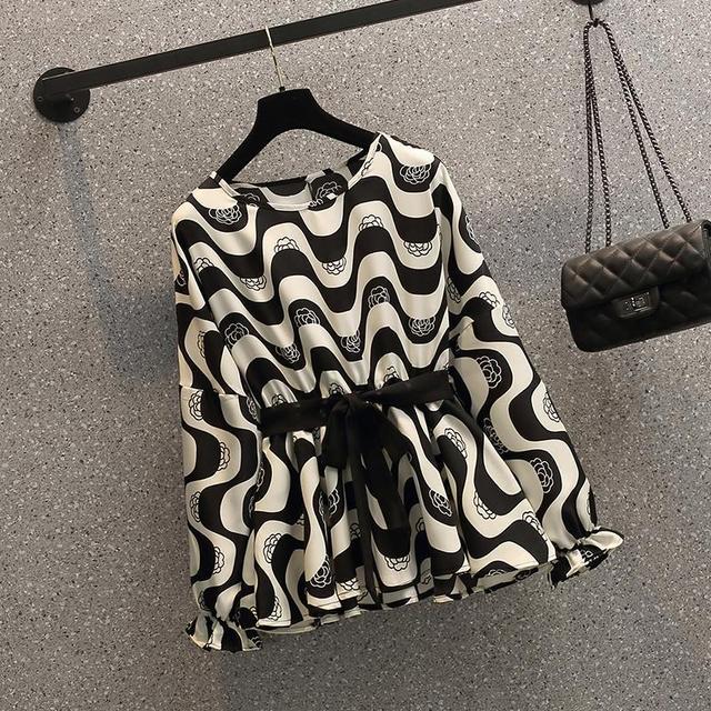 

Женская весна-лето, новая винтажная шифоновая рубашка с принтом Fat Sister, топ с тонкой талией, блузка с круглым воротником и длинными рукавами L бежевый