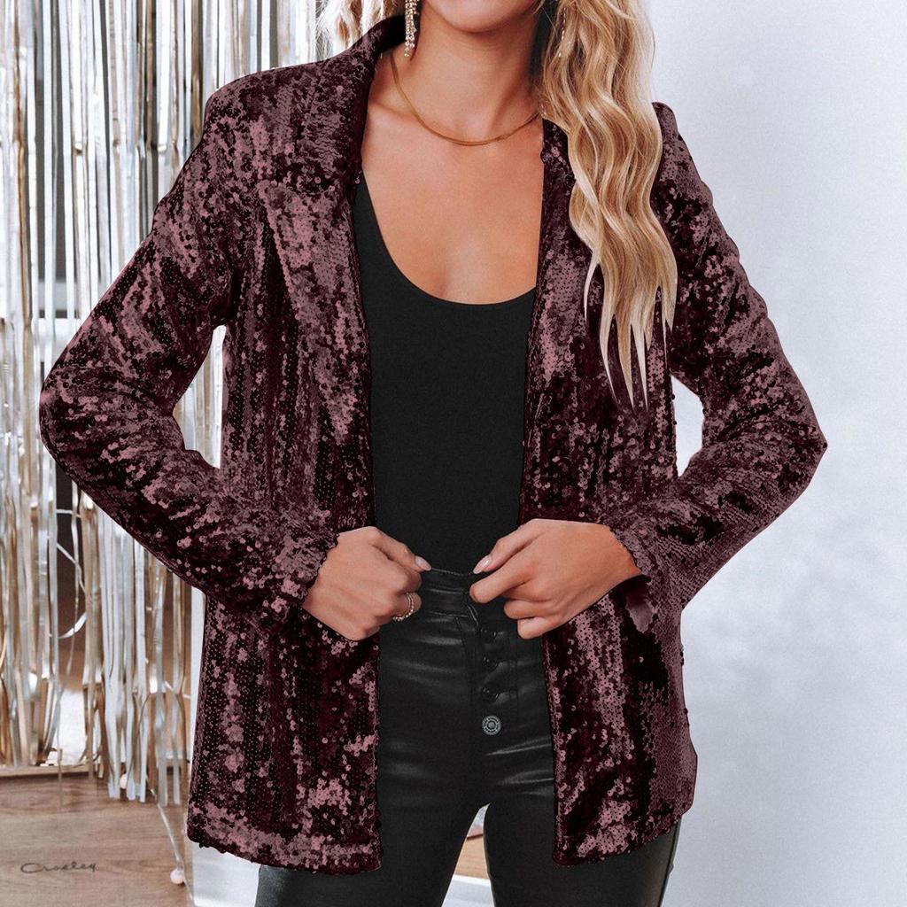 European & American Sequin Lapel Suit Jacket: Casual Long Sleeve Commuter Style