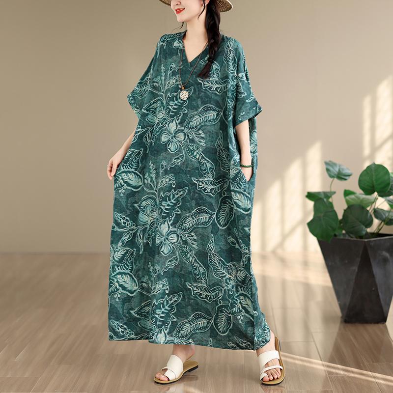 DIMANAF 2026 New Women Plus Size Summer Casual Long Dress Cotton Loose Oversize Maxi Print Floral Beach Sundress