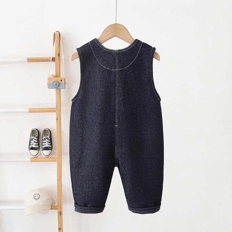 2025 Winter Korean-Style Denim Composite Velvet Overalls for Boys and Girls