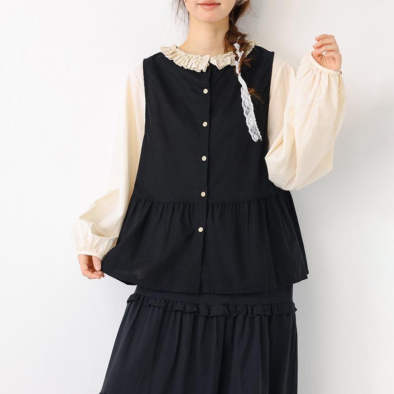 2026 Spring/Summer Women's Japanese Linen Ruffled Vest – Sleeveless, Loose-Fit, Reversible Jacket