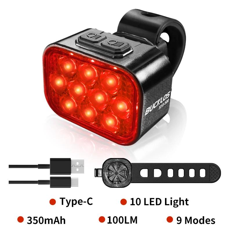 BUCKLOS Bicycle Front Rear Light Set Bike USB Charge Bike Taillights 10LED Cycling Lamp  Waterproof MTB Headlight 350mAh-Taillight