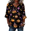Women's Casual V-Neck Ruffle Trim Patchwork Sleeve Loose Fit Halloween Print Top