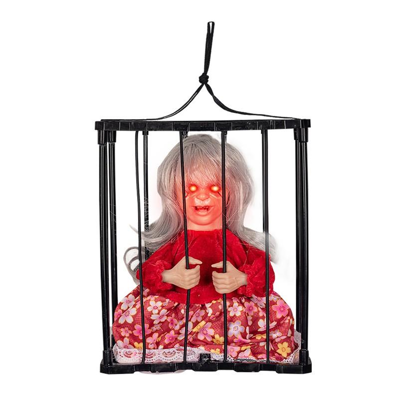 Halloween Animated Glowing Screaming Prisoner Skull In Cage Decor Haunted House Bar Escape Room Party