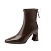 High-heeled Short Boots Women's 2025 Autumn and Winter New Maillard Boots Women's Medium Boots Thick-heeled Brown French Short Boots