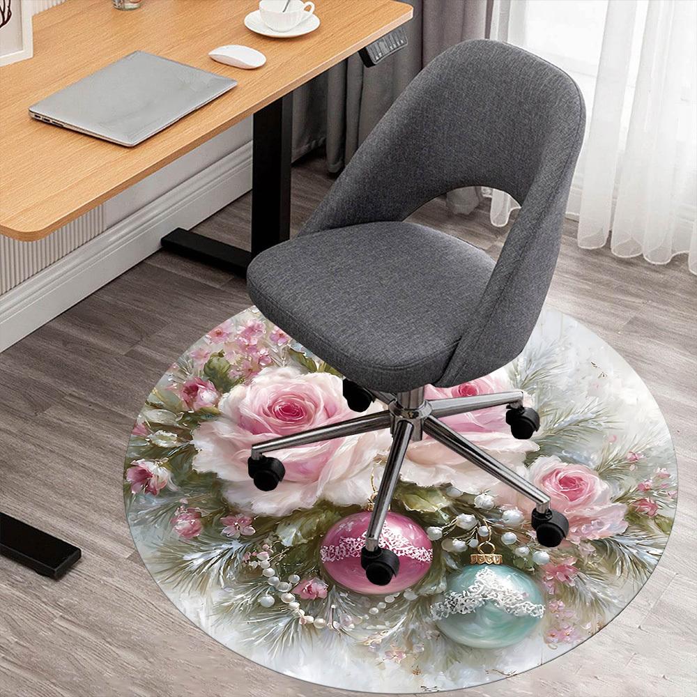 

1pc Floral Christmas Ornaments Round Chair mat Area Rug - Non-Slip, Floor Mat for Office, Bedroom, and Indoor Decor -1002256 80cm by 80cm