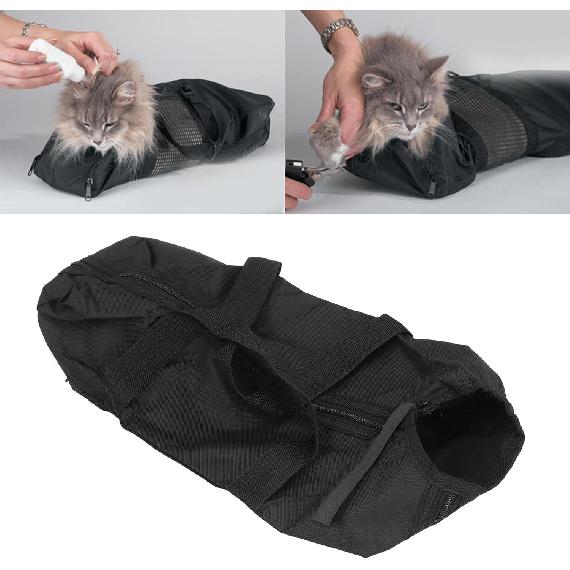 Cat Grooming Bag, Oxford Cloth Pet Bathing Restraint Bag with Front & Rear Zippers, Handles & Hanging Hook, 46x24cm Cat Restraint Bag for Bathing,