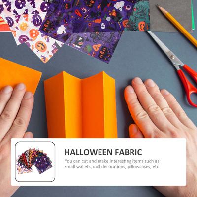 Halloween Decoration Fabric 12 Sheets Patchwork Cloth Printing Pattern Scrapbook DIY Material Polyester Sewing Craft
