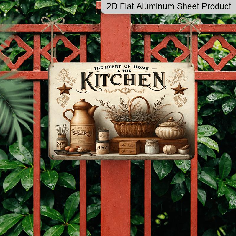 2D Flach Die Küche ist das Herz des Hauses, Metallschild, Vintage Aluminiumplakette Dekoration für Wandkunst, Wanddekor, Raumdekor, Heimdekor