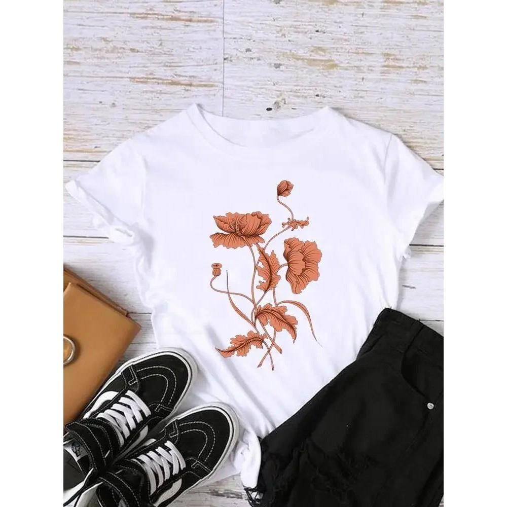 Sleeve Graphic T-shirt Women Top Print Fashion Clothing Watercolor Trend Lady Female Shirt Tee Clothes