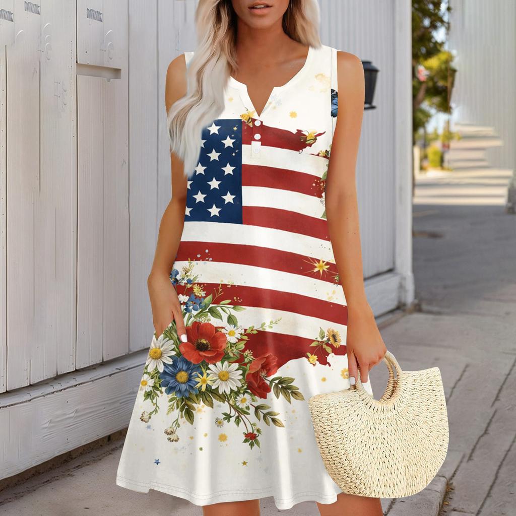 Women's Fashionable Casual Independence Day Print Dress