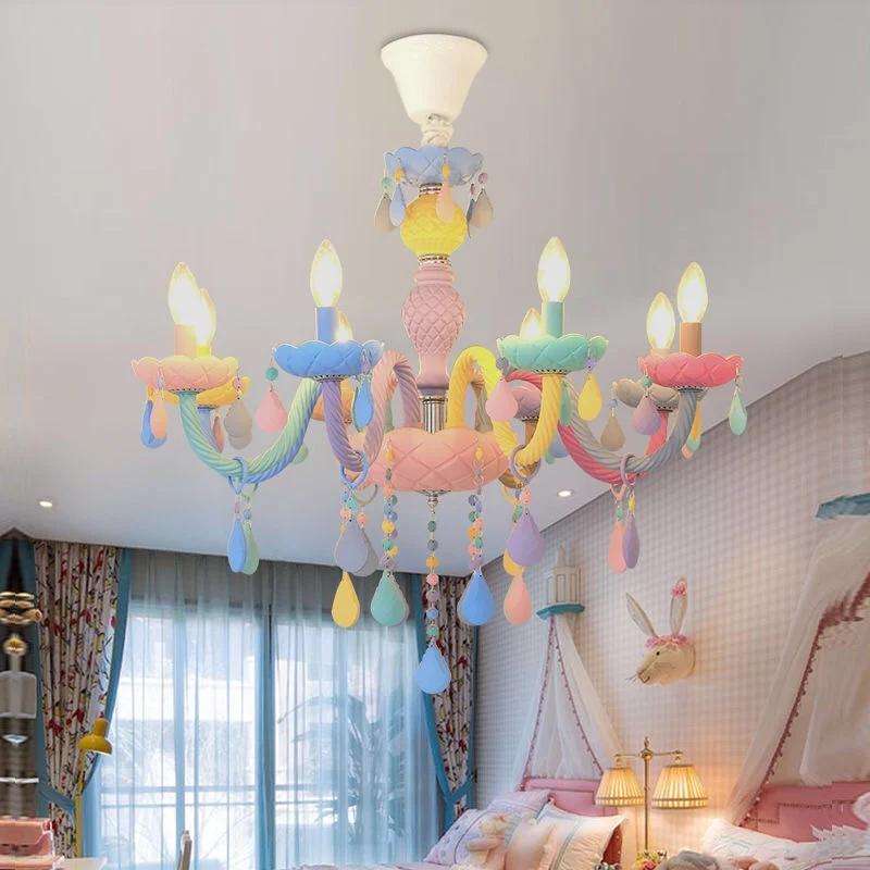 Macaron Color LED Ceiling Chandeliers Children's Room Pendant Drop Light Kids Room Boys Girls Bedroom Decor Ceiling Lamps Lustre