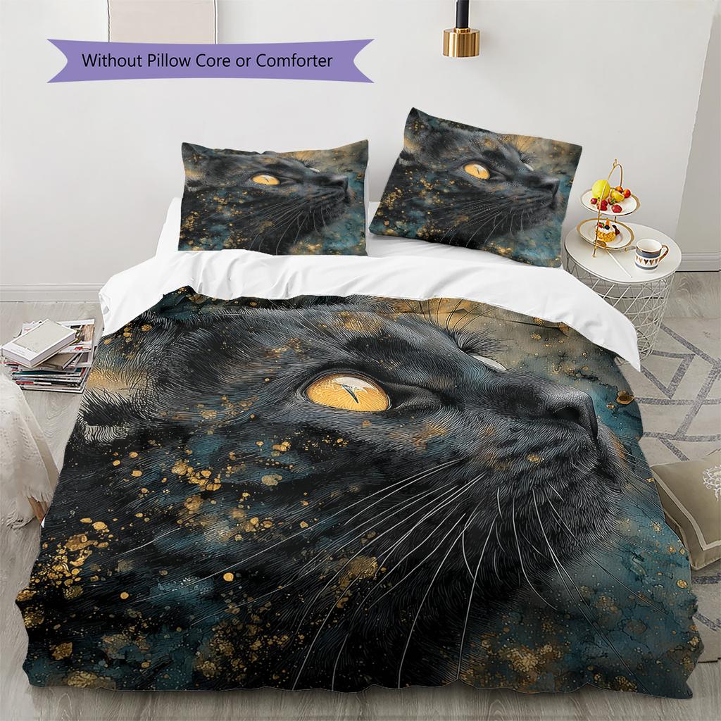 Black Cat Pattern Bedding Quilt Set  Home Decoration  Gift (1 * Duvet Cover + 2 * Pillowcase  Without Core)