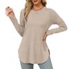 Womens Long Sleeve Round Neck Shirts Side Split Basic Loose Tunic Tops Casual Shirts