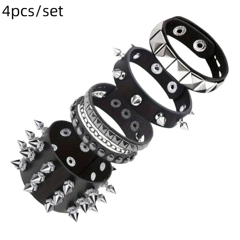 Gotisches Harajuku Nietenarmband Schwarzes Pu-Lederarmband Für Damen Herren Vintage Punk Breite Armreifen Schmuck