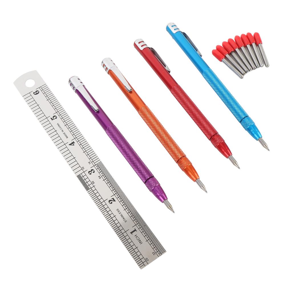 4 Pcs Tungsten Carbide Scriber Knurled Aluminium Handle Etching Engraving Pen with 8 Replacement