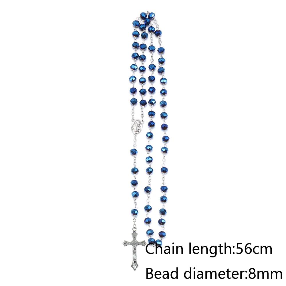 New Fashion Handmade Round Glass Bead Catholic Rosary Quality Bead Cross Necklace Beads Cross Religious Pendants Necklace